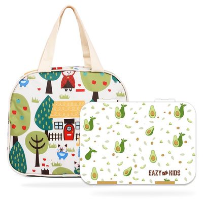 Eazy Kids Bento Box wt Insulated Lunch Bag & Cutter Set -Combo - Avocado