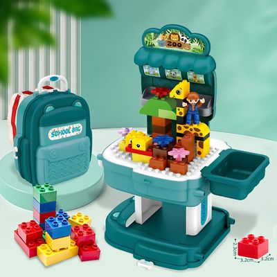 Little Story Role Play Zoological Park With Block Toy Set School Bag (200 Pcs) - Green, 2-In-1 Mode