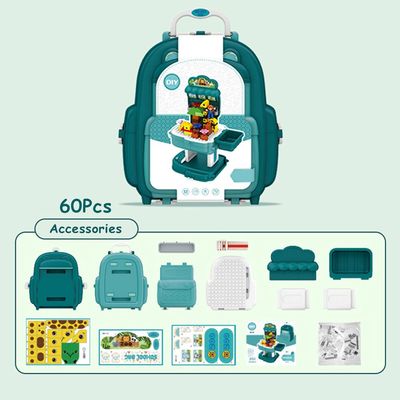 Little Story Role Play Zoological Park With Block Toy Set School Bag (200 Pcs) - Green, 2-In-1 Mode