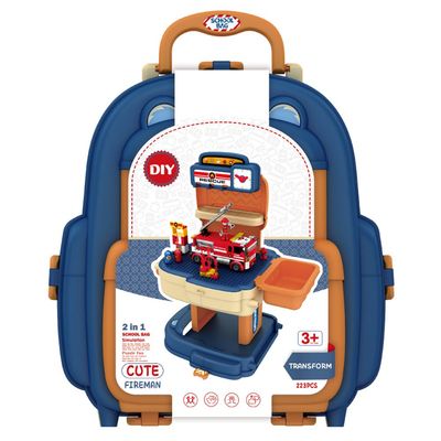 Little Story Role Play Fire Station With Fire Truck And Block Toy Set School Bag (223 Pcs) - Orange, 2 - In - 1 Mode