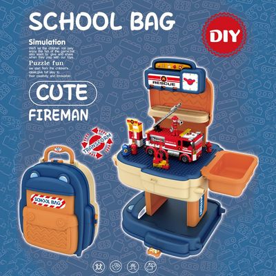 Little Story Role Play Fire Station With Fire Truck And Block Toy Set School Bag (223 Pcs) - Orange, 2-In-1 Mode