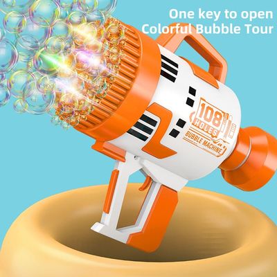 Little Story - 108 Holes Bubble Machine Gun wt Light / Bubble Maker for Kids Indoor & Outdoor - Orange