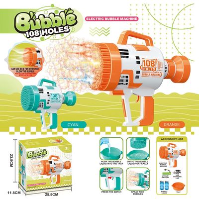 Little Story - 108 Holes Bubble Machine Gun wt Light / Bubble Maker for Kids Indoor & Outdoor - Orange