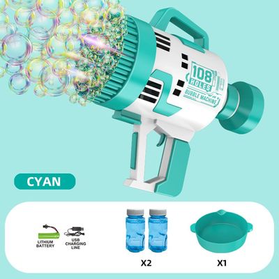 Little Story - 108 Holes Bubble Machine Gun wt Light / Bubble Maker for Kids Indoor & Outdoor - Cyan