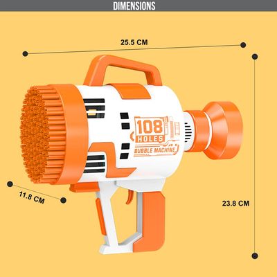 Little Story - 108 Holes Bubble Machine Gun Battery Operated wt Light / Bubble Maker for Kids Indoor & Outdoor - Orange