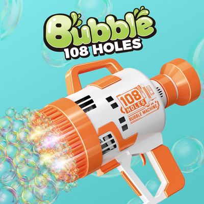Little Story - 108 Holes Bubble Machine Gun Battery Operated wt Light/Bubble Maker for Kids Indoor & Outdoor- Orange