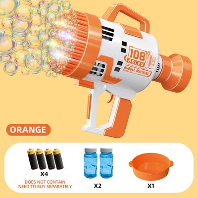 Little Story - 108 Holes Bubble Machine Gun Battery Operated wt Light / Bubble Maker for Kids Indoor & Outdoor - Orange