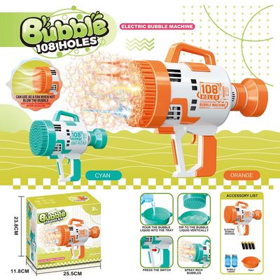 Little Story - 108 Holes Bubble Machine Gun Battery Operated wt Light/Bubble Maker for Kids Indoor & Outdoor- Cyan
