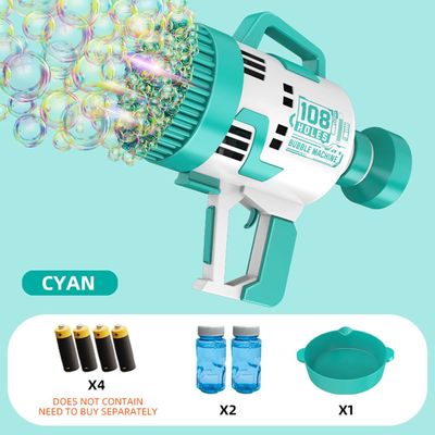 Little Story - 108 Holes Bubble Machine Gun Battery Operated wt Light / Bubble Maker for Kids Indoor & Outdoor - Cyan