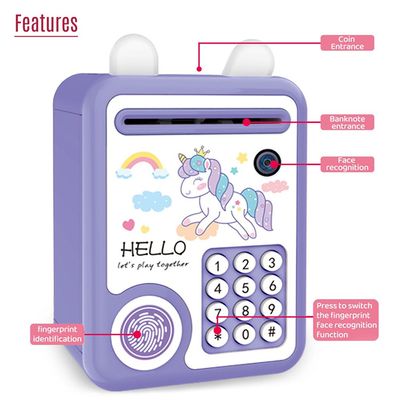 Little Story - lovely Piggy Bank wt Fingerprint Lock & Music - Unicorn Purple