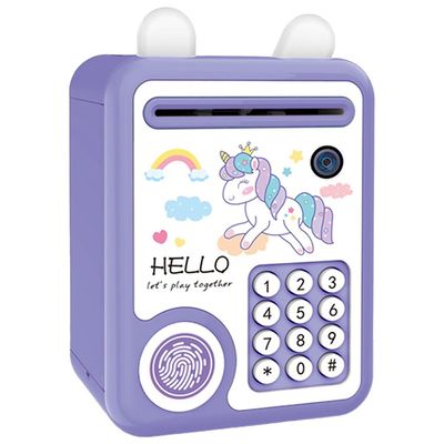 Little Story - lovely Piggy Bank wt Fingerprint Lock & Music - Unicorn Purple