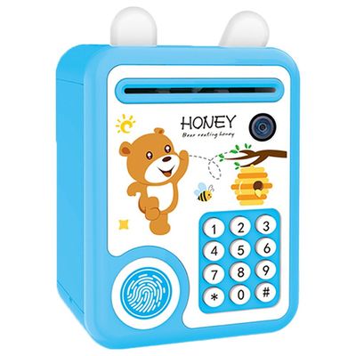 Little Story - lovely Piggy Bank wt Fingerprint Lock & Music - Bear Blue