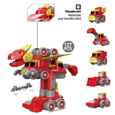 Little Story - Kids Toy 5in1 Dinosaur Robot Transformation Vehicle with Remote - Red