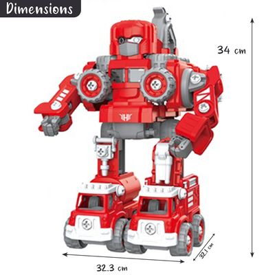 Little Story - Kids Toy 5in1 Robot Transformation Fire Fighter Truck with Remote - Red