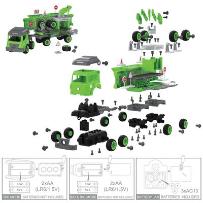 Little Story - Kids Toy Sanitation Truck wt 2 Mini Truck and Remote Control - Green