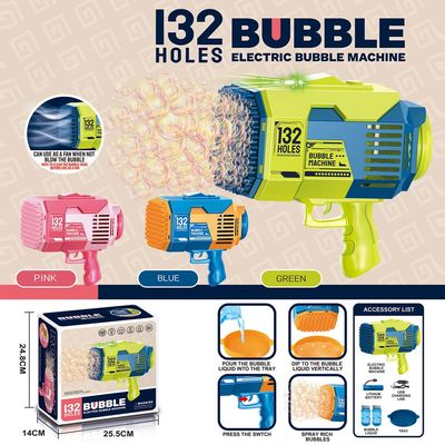 Little Story - 132 Holes Bubble Machine Gun wt Light / Bubble Maker for Kids Indoor & Outdoor - Green