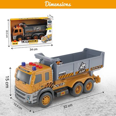 Little Story Simulation Inertial Engineering Dumping Truck Toy Vehicle With Light and Sound, Included 3*AG13 Cell Battery - Yellow