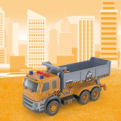 Little Story Simulation Inertial Engineering Dumping Truck Toy Vehicle With Light and Sound, Included 3*AG13 Cell Battery - Yellow