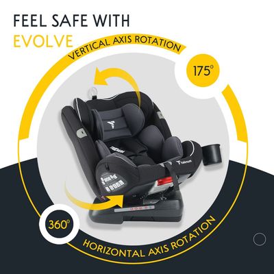 Teknum Evolve 360 Car Seat (0 - 12yrs) with Sunveno Fashion Diaper Bag - Grey