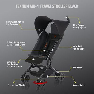 Teknum AIR - 1 Travel Stroller w / Carry Backpack - Black