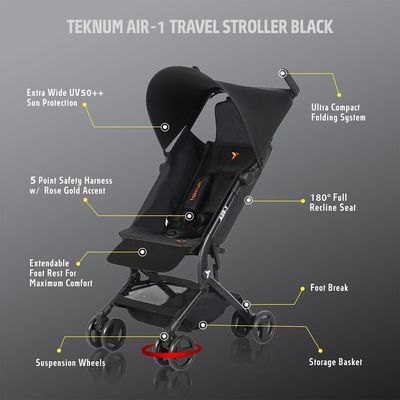 Eazy Kids Teknum Air-1 Travel Stroller W/ Carry Backpack - Black
