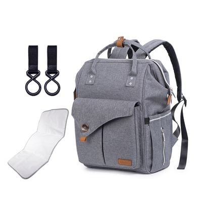 Teknum Grey Travel Lite Stroller + Alameda Diaper Backpack - Large - Grey with Hooks