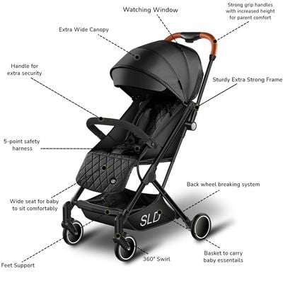 Travel Lite Stroller - SLD by Teknum with Sunveno Styler Fashion diaper Bag - Black
