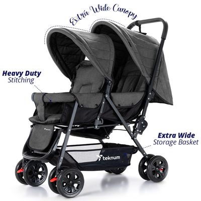 Teknum Double Baby Stroller - Dark Grey