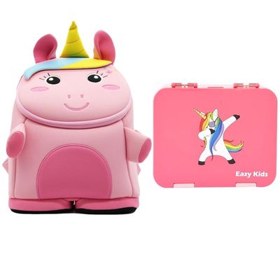 Eazy Kids Nohoo Unicorn 3D Bag + Bento Lunch Box-Pink