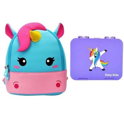 Eazy Kids Nohoo Unicorn Bag + Bento Lunch Box-Purple
