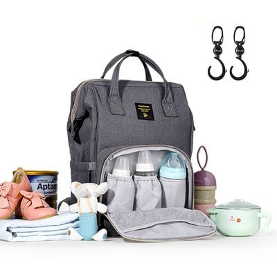 Sunveno Diaper Bag - XL - Grey with Sunveno Stroller Hooks