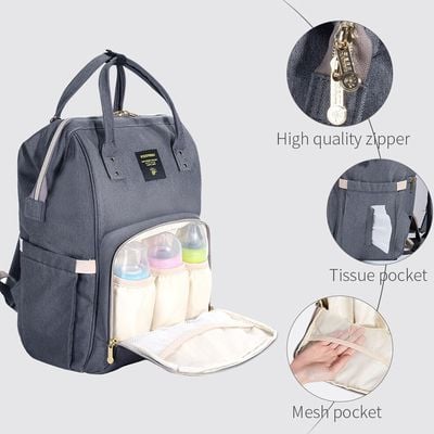 Sunveno Diaper Bag with USB - Grey + Hooks