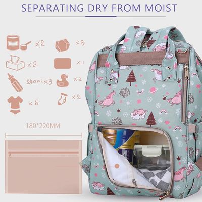 Sunveno Diaper Bag with USB - Green Dream Sky + Hooks