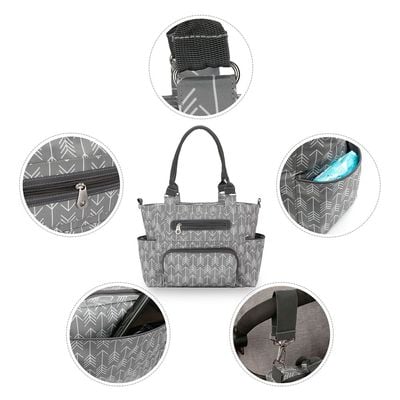 Little Story diaper bag set of 6 with hooks - Melange Grey