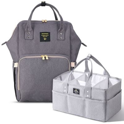 Sunveno Diaper Bag w / USB + Diaper Caddy - Grey