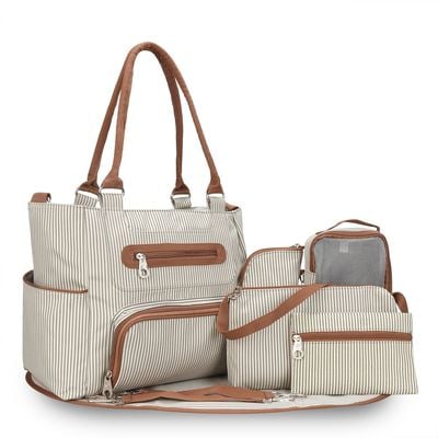 Little Story diaper bag set of 6 with hooks - Ivory