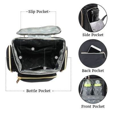 Little Story Georgia Diaper Bag wt Changing Pad & Stroller Hooks - Black