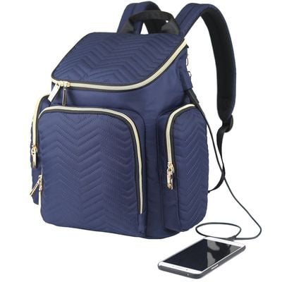 Little Story Georgia Diaper Bag wt Changing Pad & Stroller Hooks - Navy Blue