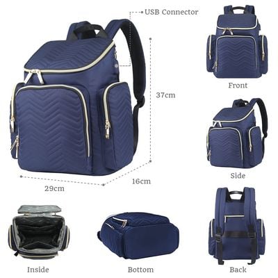 Little Story Georgia Diaper Bag wt Changing Pad & Stroller Hooks - Navy Blue