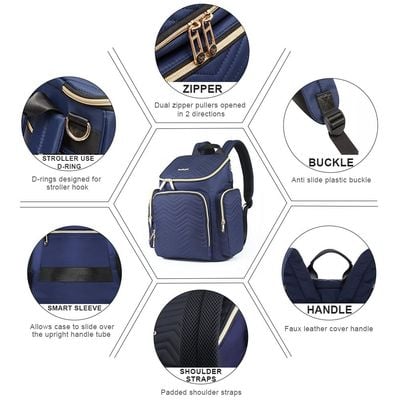 Little Story Georgia Diaper Bag wt Changing Pad & Stroller Hooks - Navy Blue