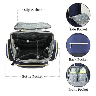 Little Story Georgia Diaper Bag wt Changing Pad & Stroller Hooks - Navy Blue