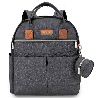 Little Story Quilted Diaper Backpack w / Pacifier bag and Stroller hooks - Grey