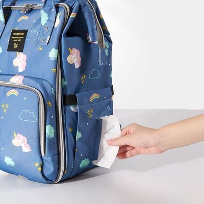 Sunveno Stylish Diaper Travel Backpack XL wt Stroller Straps & Changing Pad - Unicorn Blue