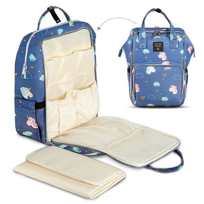 Sunveno Stylish Diaper Travel Backpack XL wt Stroller Straps & Changing Pad - Unicorn Blue