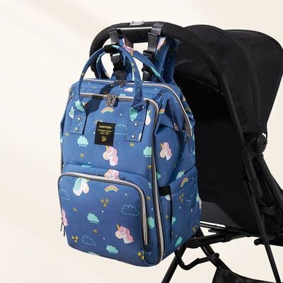 Sunveno Stylish Diaper Travel Backpack XL wt Stroller Straps & Changing Pad - Unicorn Blue