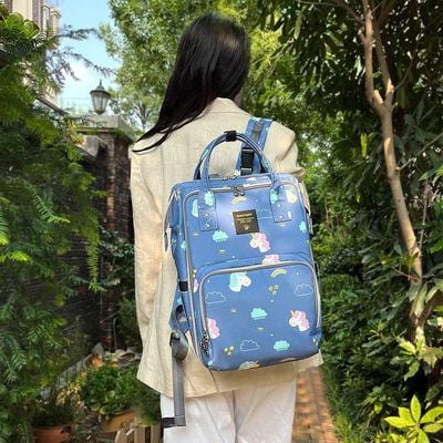 Sunveno Stylish Diaper Travel Backpack XL wt Stroller Straps & Changing Pad - Unicorn Blue