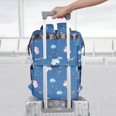 Sunveno Stylish Diaper Travel Backpack XL wt Stroller Straps & Changing Pad - Unicorn Blue