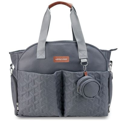 Little Story Quilted Diaper Bag w / Pacifier Pouch - Dark Grey