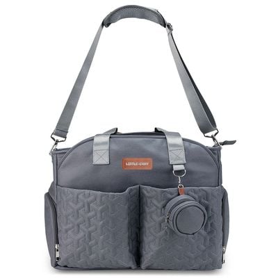 Little Story Quilted Diaper Bag w / Pacifier Pouch - Dark Grey