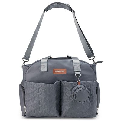 Little Story Quilted Diaper Bag W/ Pacifier Pouch-Dark Grey